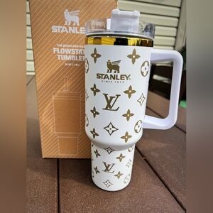 Stanley White and Gold Tumbler 40 Oz  Fashion